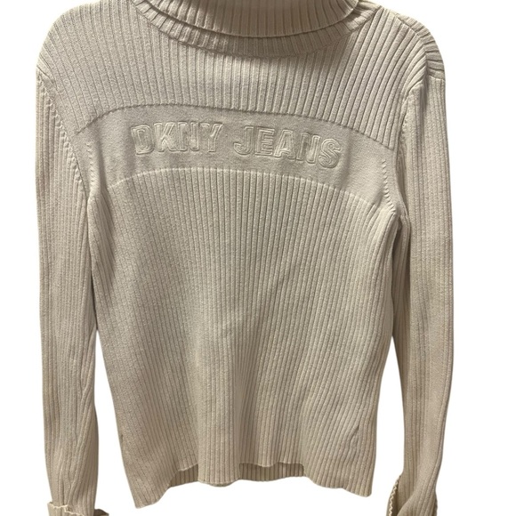 Dkny Y2K Women's White Ribbed Sweater Size XL - Picture 2 of 5